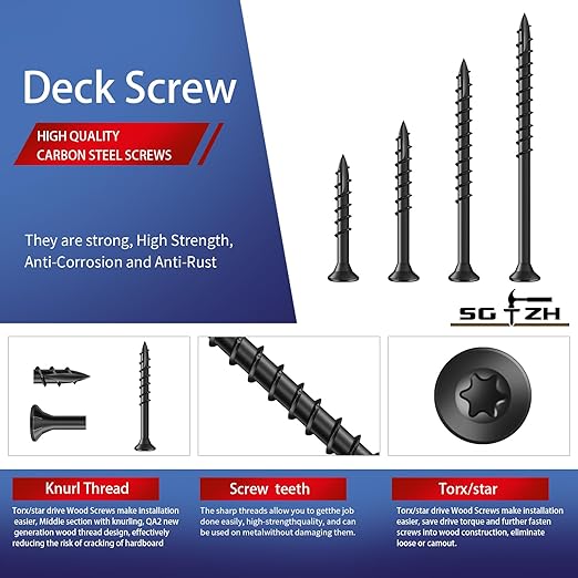 #10 x 2-1/2" Deck Screws (71Pcs) 1lb. Exterior Wood Screws. Carbon Steel, Black, Flat Head, Rust Resistant epoxy Coated, with T25 Star Bit