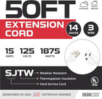 Iron Forge Cable 15 Amp Heavy Duty Extension Cord 50 ft, SJTW 14 Gauge Extension Cord 3 Prong Outdoor & Indoor, Weatherproof White Power Cable 14 AWG, Great for Major Appliances - US Veteran Owned