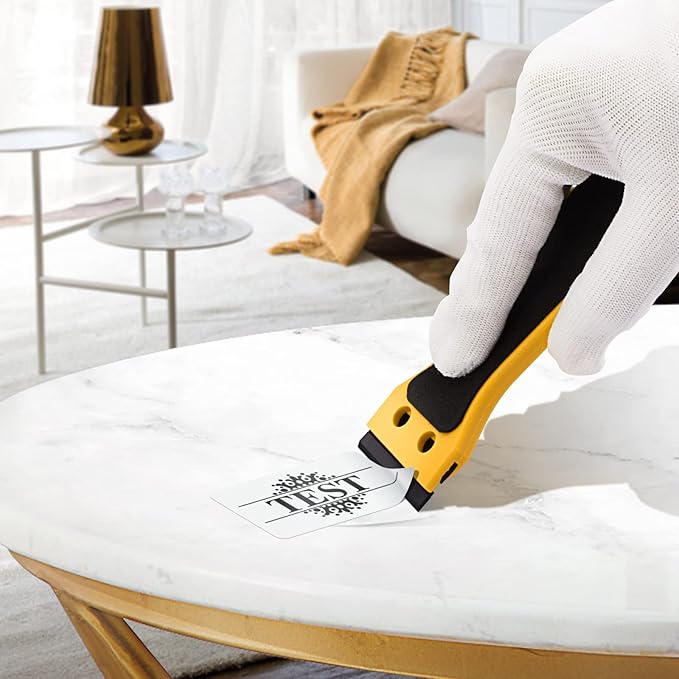 EHDIS 2pcs Plastic Razor Scraper 6-inch Long Handle Adhesive Remover Tool with 100 Double-Edge Blades for Window Tint Vinyl Scraper Decal Sticker Glue Remover (yellow)