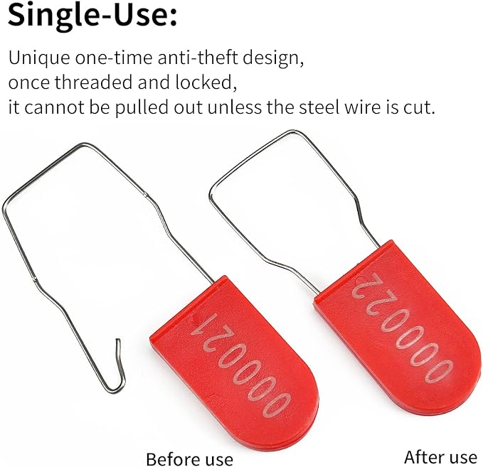 50PCS Plastic Padlock Security Seals Metal Wire Padlocks Electric Meter Seal Disposable Anti-Tamper Lock Numbered Anti Tamper Tag Hasps Red