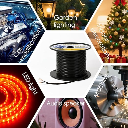 Low Voltage Landscape Lighting Cable 18/2 SPT-1W Bulk Lamp Cord 300-Volt 18-Gauge 50-feet Spool Black UL Listed