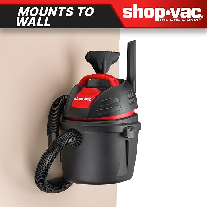 Shop-Vac 9303511 2.5 Gallon Wet Dry Vacuum, 2.5 Peak HP, 1.25 Inch Diameter x 4 Foot Hose, 12 Ft Cord Length, Wall Mounted, Includes Filters, Ideal for Jobsite, Garage, Car & Workshop