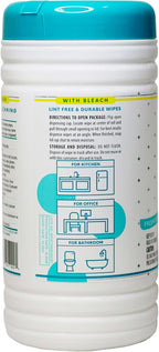 1 Pack Surface Cleaning Wipes with Bleach, All-Purpose Cleaner for Bathroom, Kitchen, Office, 75 Count Canister, 7.5" x 7" Sheet, Fresh Scent, Lint Free & Durable