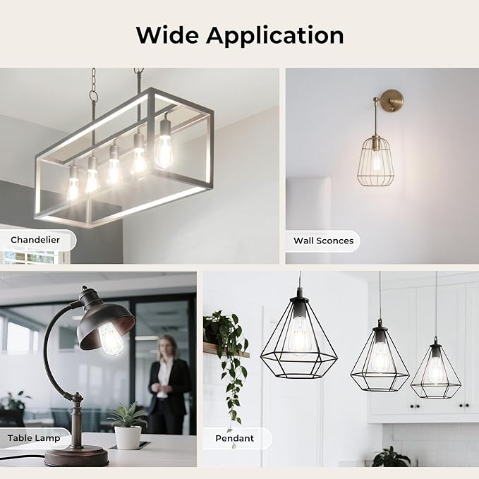 Dimmable LED Edison Bulbs, 4000K Daylight White, 6W Equivalent to 60 watt E26 LED Bulb, ST58 Vintage Light Bulbs, 600LM, 90+ CRI, E26 Base, Clear Glass, 10 Pack