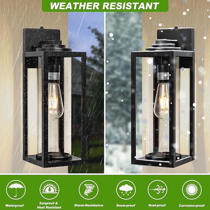 Dusk to Dawn Outdoor Wall Light Fixtures - 2 Packs Exterior Waterproof Outdoor Lighting, Modern Porch Sconces Wall Mounted Lighting, Industrial Anti-rust Matte Black Outside Lantern for Front Door