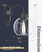 EAPUDUN 1-Light Matte Black Bathroom Light Fixtures Over Mirror, Vanity Lights with 1 Globe Clear Glass Shades, Industrial Style Wall Sconces, WLA1433-MBK