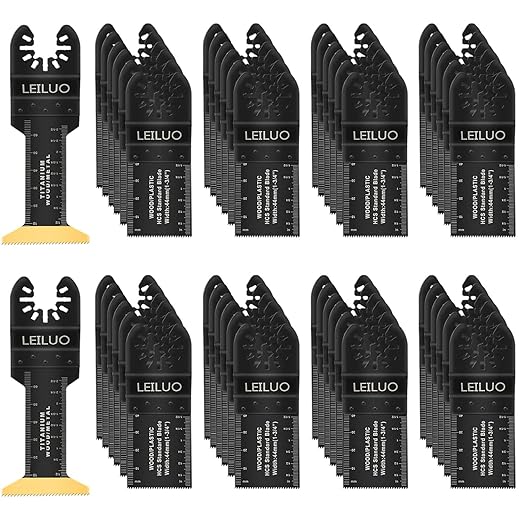 LEILUO 50 Pcs Oscillating Saw Blades Kit Extra-Long Titanium Multitool Blades for Wood Nails Drywall Universal Oscillating Tool Accessories with Storage Bag Fits DeWalt Makita Milwaukee and More