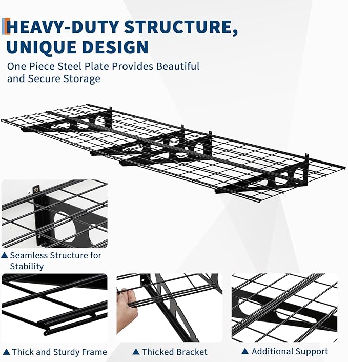 GarveeHome 2 Pack 2x6 ft Garage Storage Shelving Wall Mounted, 24 in-by-72 in 1600 LBS Heavy Duty Sturdy Storage Shelves, Wall Shelves Folding Storage Garage Organization for Warehouse, Laundry