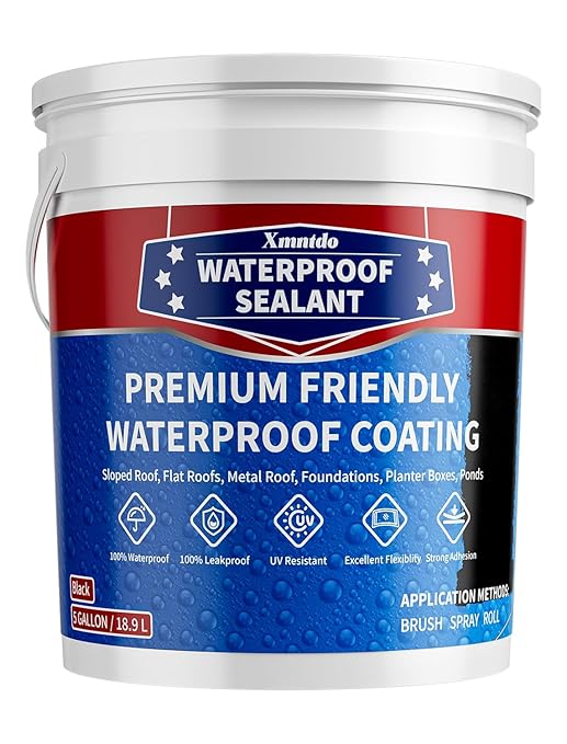 Polyurethane Waterproof Coating, Black, 5 Gallon, Roof Sealant Waterproof Coating for Flat & Matal Roofs, Foundations, Concretes, Indoor and Outdoor Leak Repair Basement Sealer Waterproofing