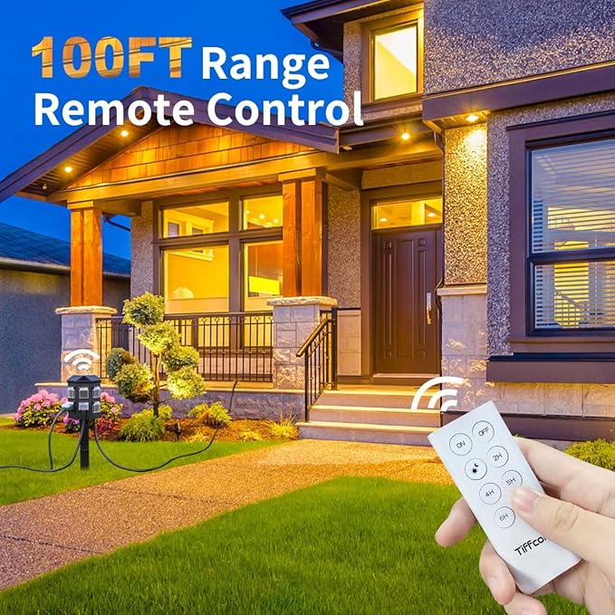 Outdoor Power Strip with 30 FT Extension Cord, 100FT Remote Control, Dusk to Dawn Light Timer Waterproof, 6 Grounded Outlets for Yard, Pool and Garden, ETL Listed