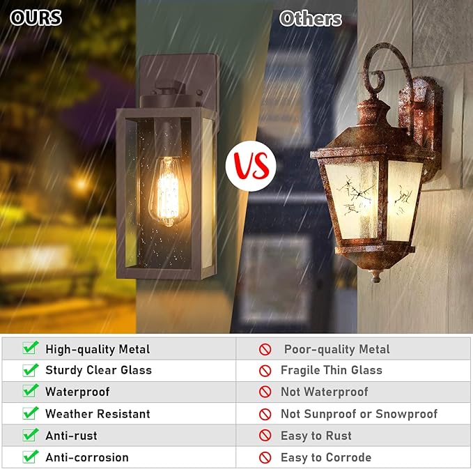 BesLowe Outdoor Wall Light Fixtures, Exterior Waterproof Wall Lanterns, Brown Porch Sconces Lighting with E26 Sockets, Modern Outside Lights for House Patio Front Door Entryway, 2-Pack