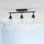 3-Light Track Lighting Fixtures Ceiling Spot Light, Black Flush Mount Wall Bathroom Vanity Light with Seeded Glass Shade for Dining Room Hallway Porch