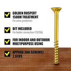 #9 x 2 1/2" Wood Screws by Grindy (300 Pack/2.6LBS) – Self-Drilling Deck Screws I Rust Resistant I Quick Drive & Fast Grip I for Cabinet, Furniture & Other Projects I Bit Included