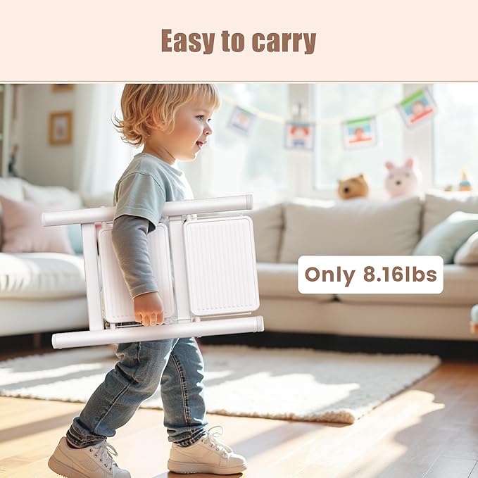 GameGem 2 Step Ladder Portable Folding Step Stool with Anti-Slip Pedal, Lightweight Stepladder Multi-Use for Home and Kitchen, Saving Space, White, 300lbs