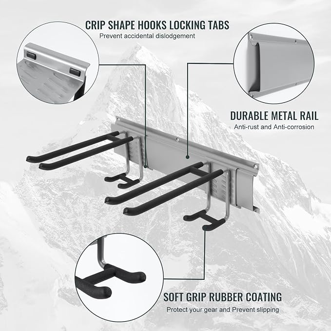 Wall Mount Tool Storage Rack, Garage Organization, Heavy Duty Garage Storage Tool Organizer, Garden Tool Wall Hooks and Hangers, Hold Up to 350lbs Grey