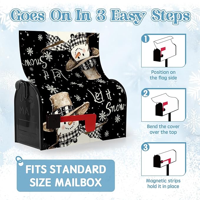 Winter Snowman Mailbox Cover Magnetic Large Size 25.5 x 21 Christmas Holiday Snowflakes Oversized Post Letter Box Wraps Decor for Outside Garden Yard Outdoor Decorations