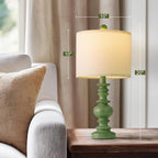 BOBOMOMO 20" Sage Green Table Lamps Set of 2 – Farmhouse Resin Bedside Lamps with Linen Shades, Handcrafted Traditional Rustic Lamp for Bedroom, Living Room, or Corner – Ideal for Small Spaces