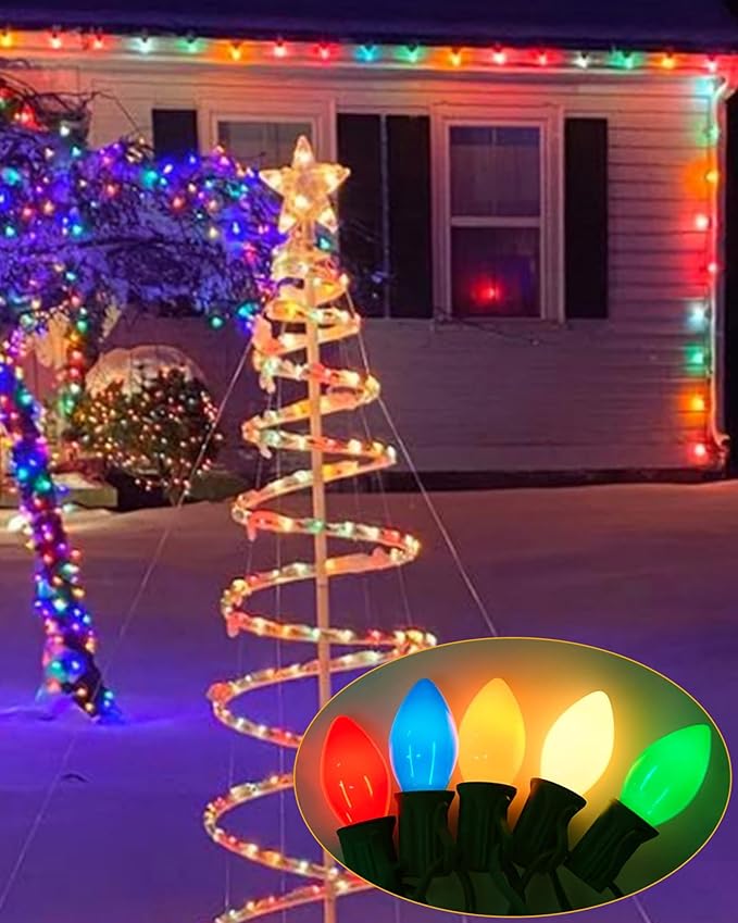 25 Pack C7 Christmas Light Bulbs, C7 Ceramic Multicolor Christmas Lights Replacement Bulb, E12 Candelabra Base Vintage Light Bulbs for Outdoor Xmas String Lights Nightlight Chandelier, 5 Watts