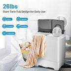 Giantex Washing Machine Semi-automatic, Twin Tub Washer with Spin Dryer, 26lbs Capacity, Built-in Drain Pump, Portable Laundry Washer, Compact Washing Machine for Apartment, Dorm and RV (White+Gray)