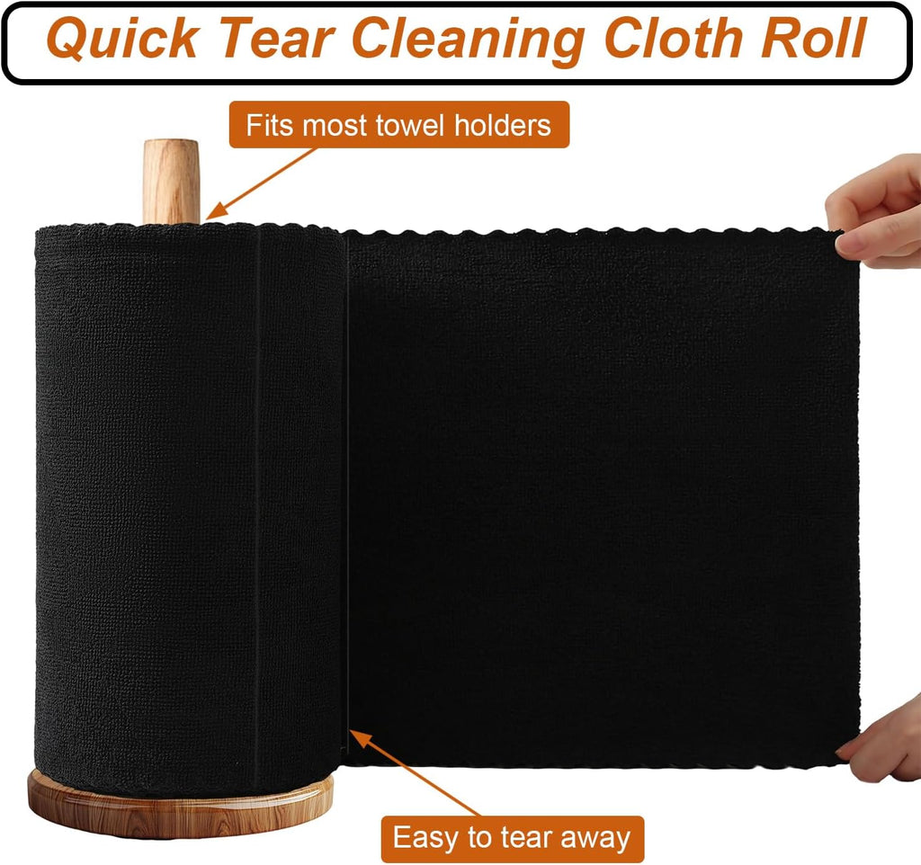 80 Pack Microfiber Cleaning Cloth Roll,Lint Free Rags & Tear Away Reusable Towels Washable Scratch,Ultra Absorbent Dish Rags(12" x 12") for Car Kitchen Home Garage-Black