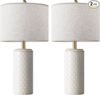 23" Ceramic Table Lamp Set of 2, Modern Farmhouse Bedside Lamps for Bedroom, White Nightstand Lamps for Living Room, Rustic End Table Desk Lamps with Rocker Switch, Home Office Décor