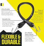 Pack of 50 Tarp Straps for Flatbed Trailers, 9" Long Natural Rubber Bungee Cord Tie-Downs Ideal for Securing Tarps, Canvases, Cargo in Cold Climates | Tie-Downs w/ Metal S-Hooks