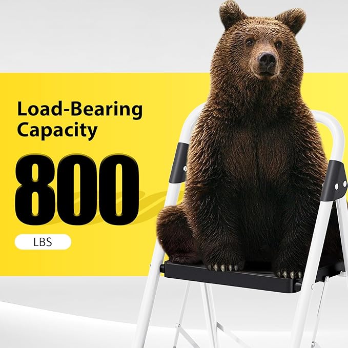 KINGRACK 4 Step Folding Ladder, 800lbs Capacity Step Stool with Safety Lock, Non-Skid Wide Pedals, and Handrail, Lightweight, Household Ladder for Home, Kitchen, Pantry, Closets, and Office Use, White