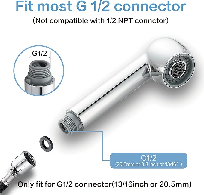 Pull Out Sink Sprayer Head Replacement,| G1/2 or 13/16 inch Male | 2-Function kitchen sink sprayer, NOT UNIVERSAL, kitchen faucet head replacement Chrome