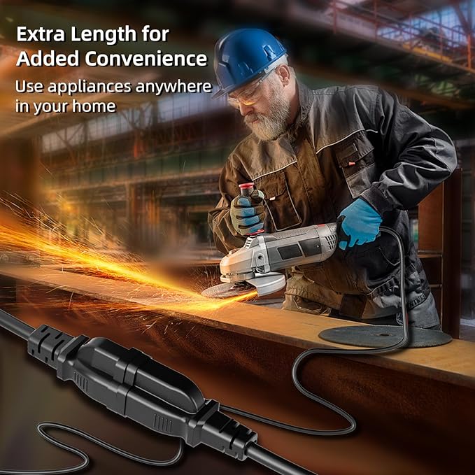 50 FT Outdoor Extension Cord Waterproof, Black, 3-Prong Power Cord, 16 AWG SJTW, 13A 1625W, Grounded, General Purpose Long Extension Cord for Lawn & Garden, ETL Listed