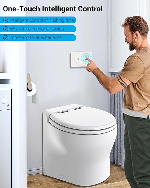 36387 Wall Switch Compatible with Tecma RV Toilet Parts, with 11.8ft Connection Lines and White & Black Frame, Compatible with Small Spaces Such as RVs, Yachts, Campers