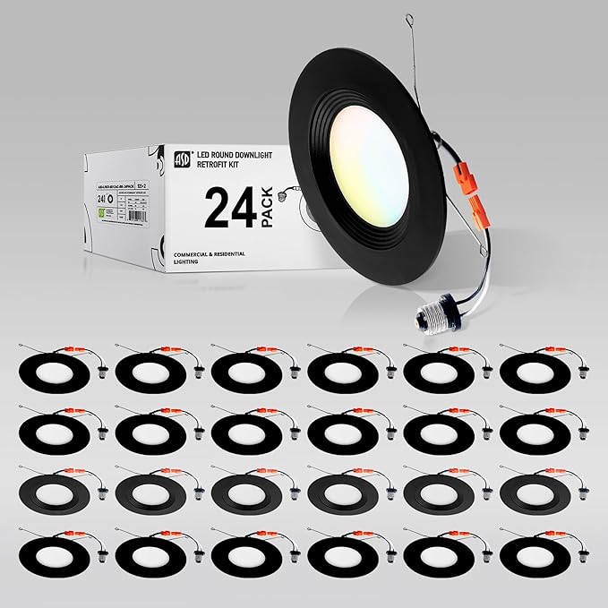 ASD Retrofit LED Recessed Lighting 6 Inch | Black 12W 1009 Lm Wet Rated Dimmable LED Downlights | 2700K-5000K Adjustable CRI90 Recessed Light Fixtures | Baffle Trim Can Lights, UL 24 Pack