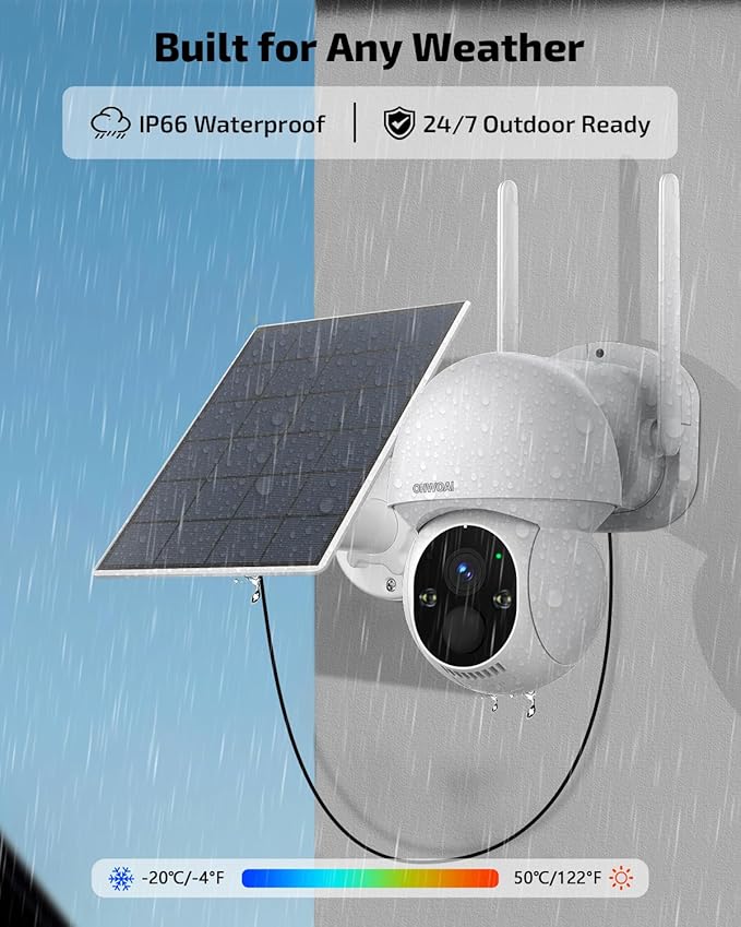 《100% Solar Powered &Full 360° Coverage》Outdoor Wireless PTZ Camera System, 4MP Solar Powered Battery Cameras,Home Video Surveillance, Surveillance DVR Kits