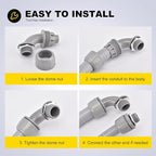 100 PCS 1/2" Liquid Tight Connector NPT Non-Metallic for PVC Electrical Flexible Conduit Fittings - Sturdy, Quick Installation, UL Listed for Home Outdoor Tubes Tools