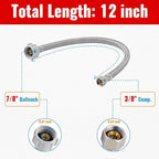 SUNGATOR 12'' Toilet Water Supply Line, 7/8" Ballcock x 3/8" Compression Toilet Hose Connector, 12 Inch Braided Stainless Steel Water Supply Line with 1 Wrench and Sealing Tape (2 Pack)