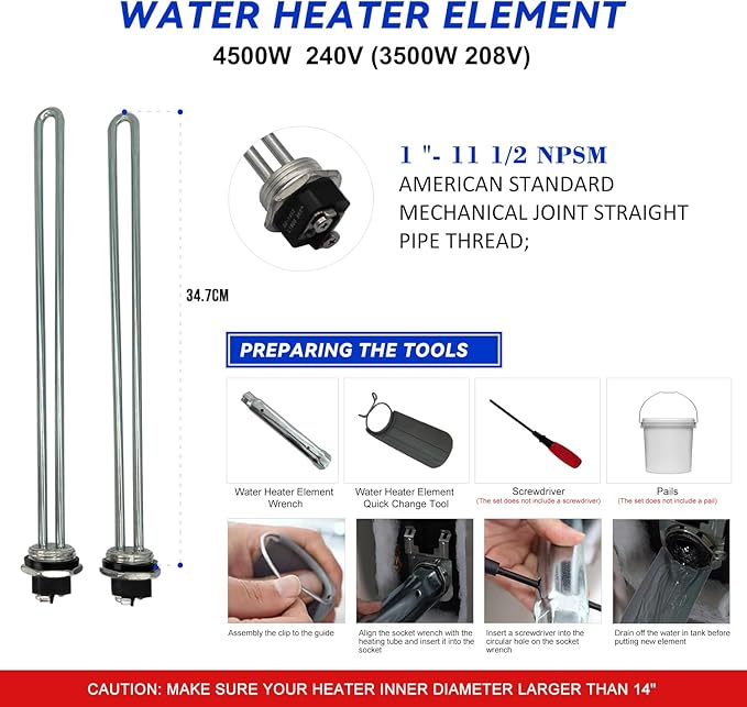 LONG TERM EWH-05 Electric Water Heater Tune-Up Kit, Includes 4500W 240V Water Heater Elements, Upper Thermostat, Lower Thermostat, Protective Covers, Elements Gaskets, Quick Change Tool, Two Wrench