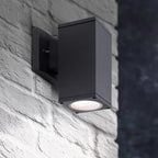 ASD 1 Light Square Dusk to Dawn Outdoor Wall Light Fixture | 60W E26 Bulb Socket 120V ETL Cylinder Up Down Lights | LED/CFL/Incandescent Bulb Wall Sconce | Front Door, Porch, Patio | Black