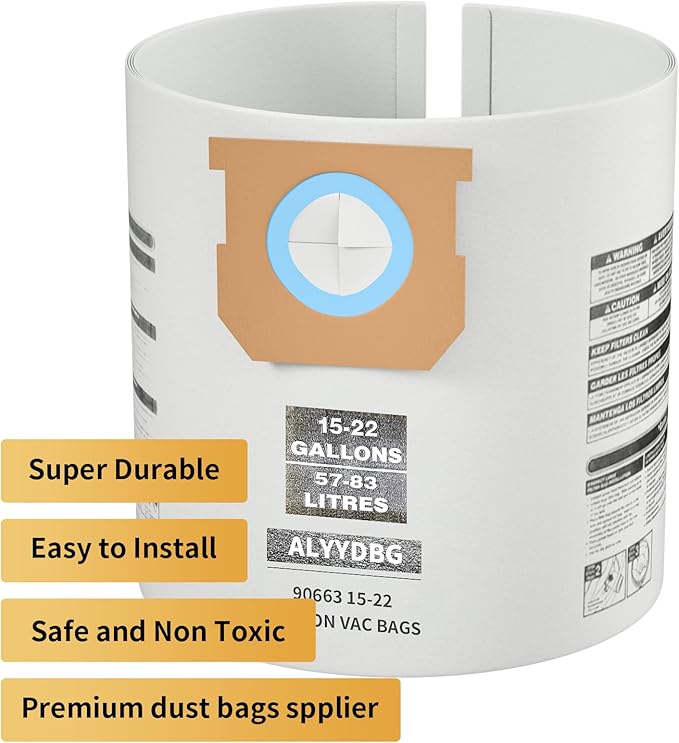 for Shop Vac Bags 15-22 Gallon, Type G 90663 9066300; Type J 90673 9067300 and VF2008 High-Efficiency Disposable Dust Collection Vacuum Filter Bags 5 Pack