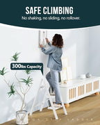 WOA WOA Step Ladder, Widen Pedals Folding Step Stool with Anti-Slip Foot, Portable Lightweight Aluminum Ladder, Household Stepladder for Kitchen, Fold Thin & Space Save, 300 lbs Load (3 Step, White)