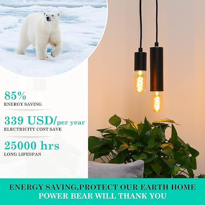 AMDTU Non-dimmable LED Edison Bulb 25 Watt 2 Pack, Super-Thin Filament Incandescent Light Bulb 25W Equivalent, Vintage Amber Night Light Bulbs 4W LED E26 Base, T45 2200K Soft Yellow Retro