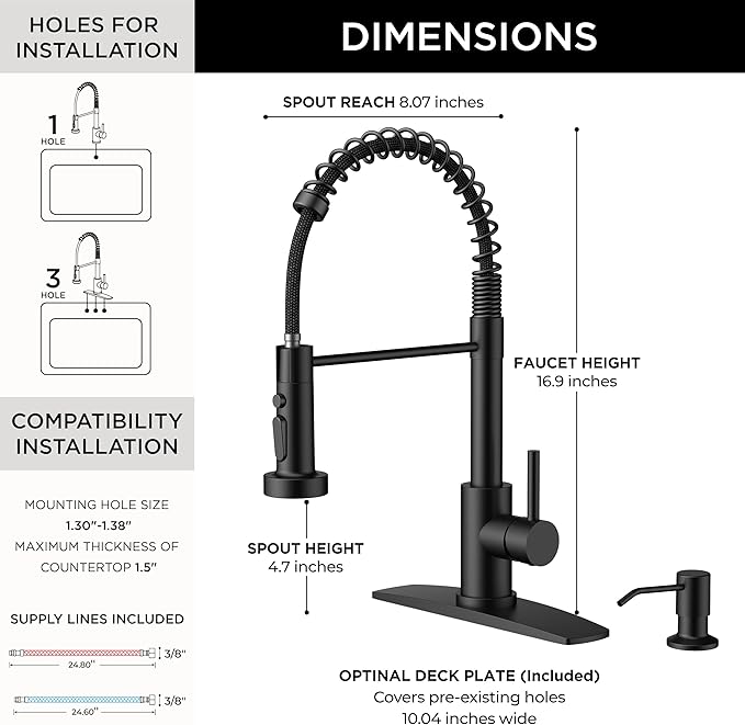 FORIOUS Kitchen Faucets with Sprayer, Stainless Steel Bar Sink Faucet Single Handle with Deck Plate, Commercial Pull Out Faucet for Kitchen Sink, Marine Boat Deck, Laundry Bar RV Camper