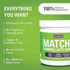 Turmaquik Organic Turmeric Matcha Powder, Matcha Latte Powder with Turmeric, Superfood Blend of Matcha, Turmeric, Ginger, Cardamom, Black Pepper, and Cinnamon (3.2 Ounce)