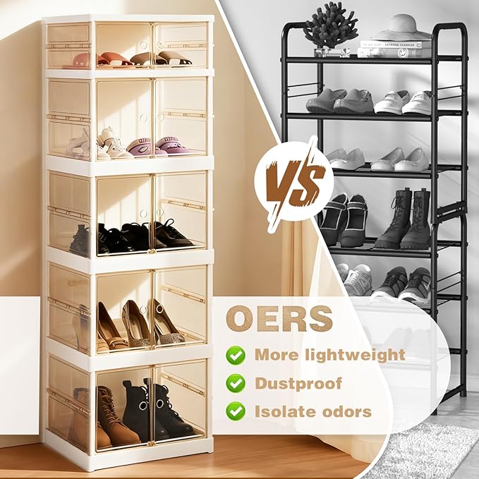 5-Tier Plastic Foldable Storage Cabinet with 3-Side Transparent Panels, Dust-Proof Lightweight Design, Built-in Wheels for Easy Mobility, Space-Saving, Foldable Multifunctional Storage Cabinet