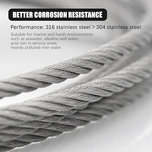 Wire Rope 32Ft 1/32" T316 Stainless Steel Cable 7 x 7 Strand Core Industrial Grade Stainless Steel Wire for Deck Railing, Cable Railing, Aircraft Cable, Outdoor Hanging