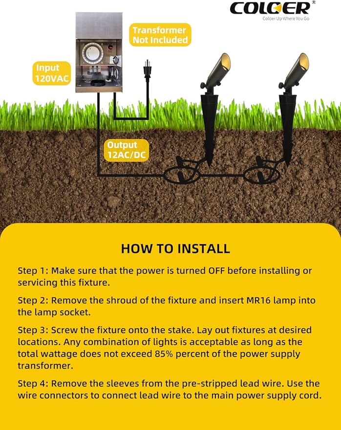 COLOER Mini Size Die-cast Brass Landscape SpotLights Outdoor, 2.5W 12Volt AC/DC Low LED Voltage Spot Light, IP65 Waterproof Light Houses Decorations for Yard, Bronze,2700K Warm White(104B)