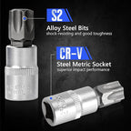 Drive Male Female Torx Star Bit Socket E-Socket Set Handheld Tool - 34 Pcs, Star Socket Set For Hand Use Work On Cars, Trucks, Machinery, and Other Jobs With Storage Case, Blue