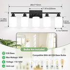 5-Light Black Bathroom Vanity Light Fixture with Milky White Frosted Glass Shades, Bathroom Light Fixture for Mirror, Matte Finish, Reversible Up/Down Lighting for Bedroom, Living Room, Hallway