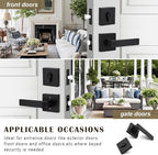 3 Pack Keyed Entry Door Lever and Double Cylinder Deadbolt Set, Keyed Alike Reversible Lockset, Matte Black Square Interior/Exterior Handleset for Bedroom, Front Door