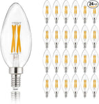 Depuley LED Light Bulbs E12: 24-Pack Candelabra Light Bulb 4W Equivalent 40W - Edison Vintage Bulbs Warmlight 2700K C35 Clear Bulbs 500 LM 80+CRI Non-Dimmable