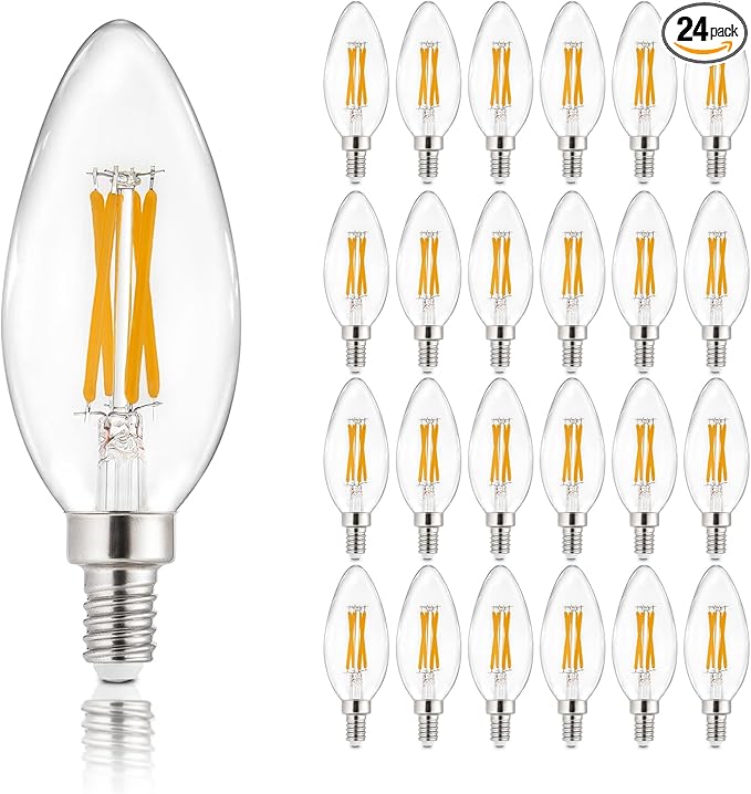 Depuley LED Light Bulbs E12: 24-Pack Candelabra Light Bulb 4W Equivalent 40W - Edison Vintage Bulbs Warmlight 2700K C35 Clear Bulbs 500 LM 80+CRI Non-Dimmable
