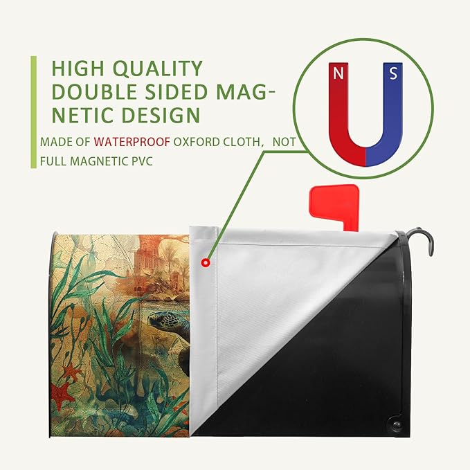 Sea Turtle Mailbox Cover Oversized Summer Nautical Mailbox Covers Magnetic Large Size 25.5x21 Inch Ocean Coral Mail Box Wraps Coastal Post Letter Box Decor